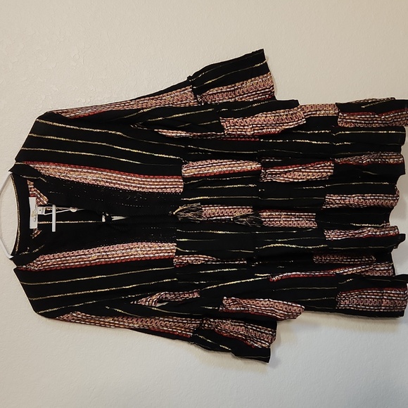 Turks & Caicos Dresses & Skirts - Chic Long Sleeve Striped Dress - Black and Pink